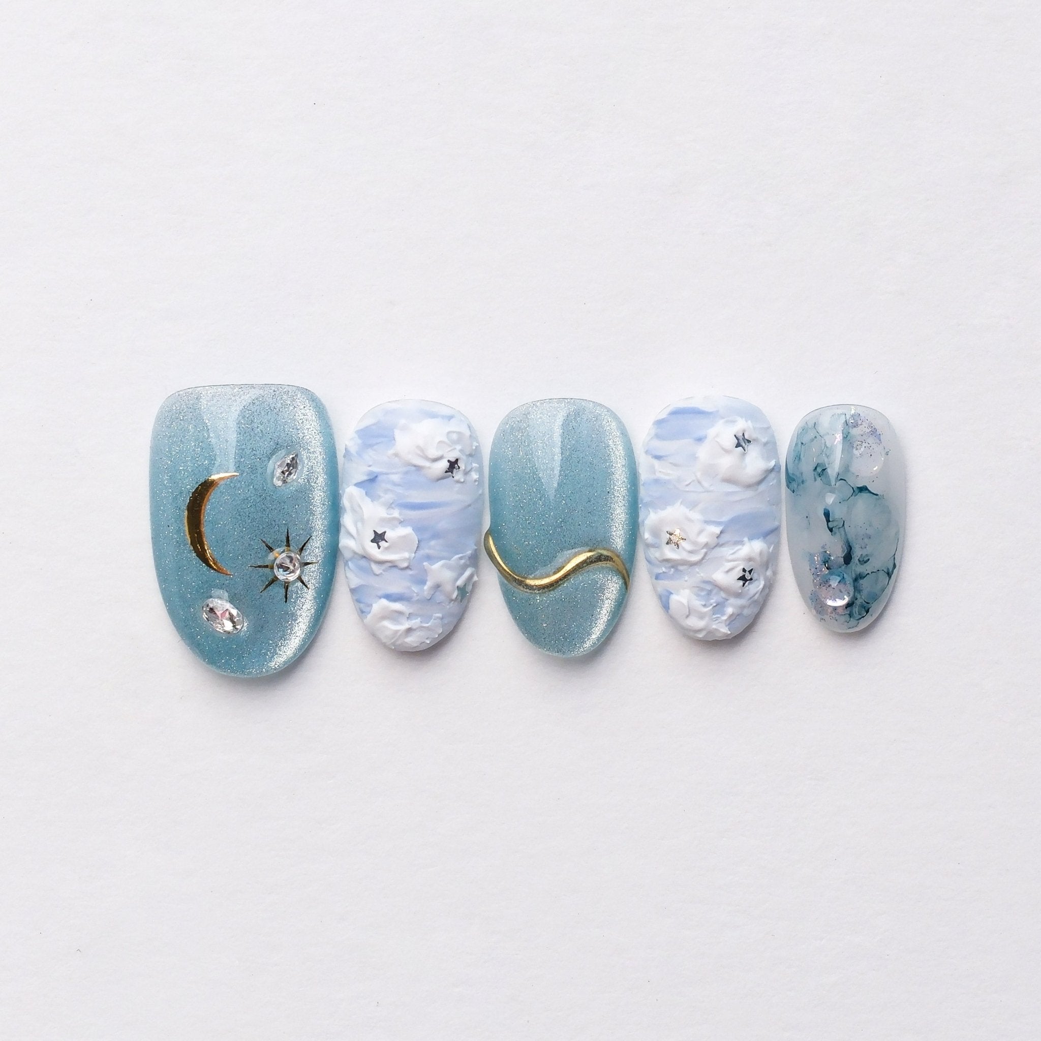 Sky Whisper - Handmade Press on Nails by Clawcreature - Handmade Press - on Nails