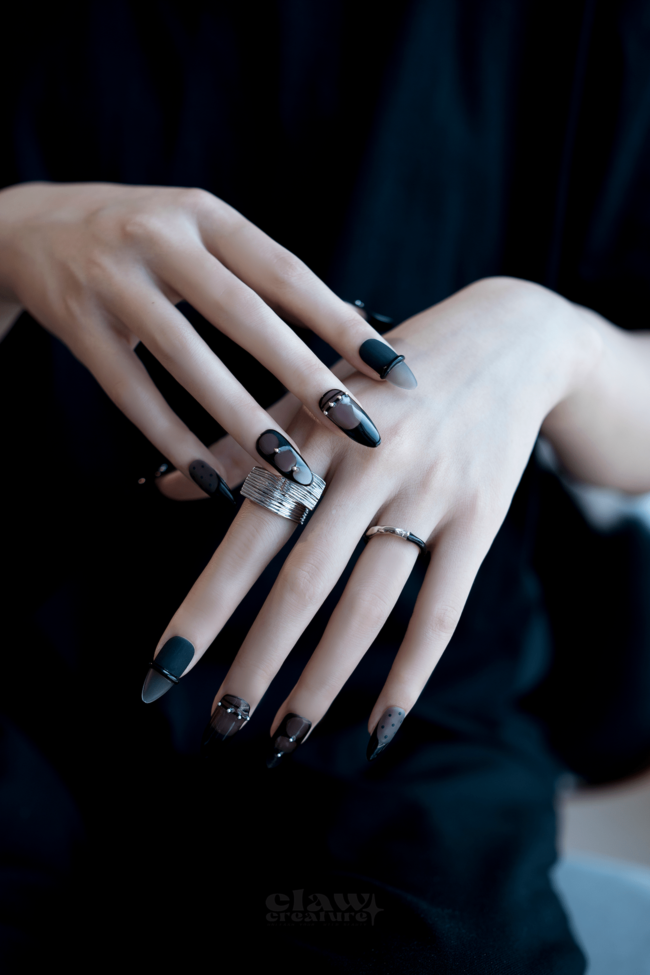 Smoke and Silk - Handmade Press on Nails by Clawcreature - Handmade Press - on Nails