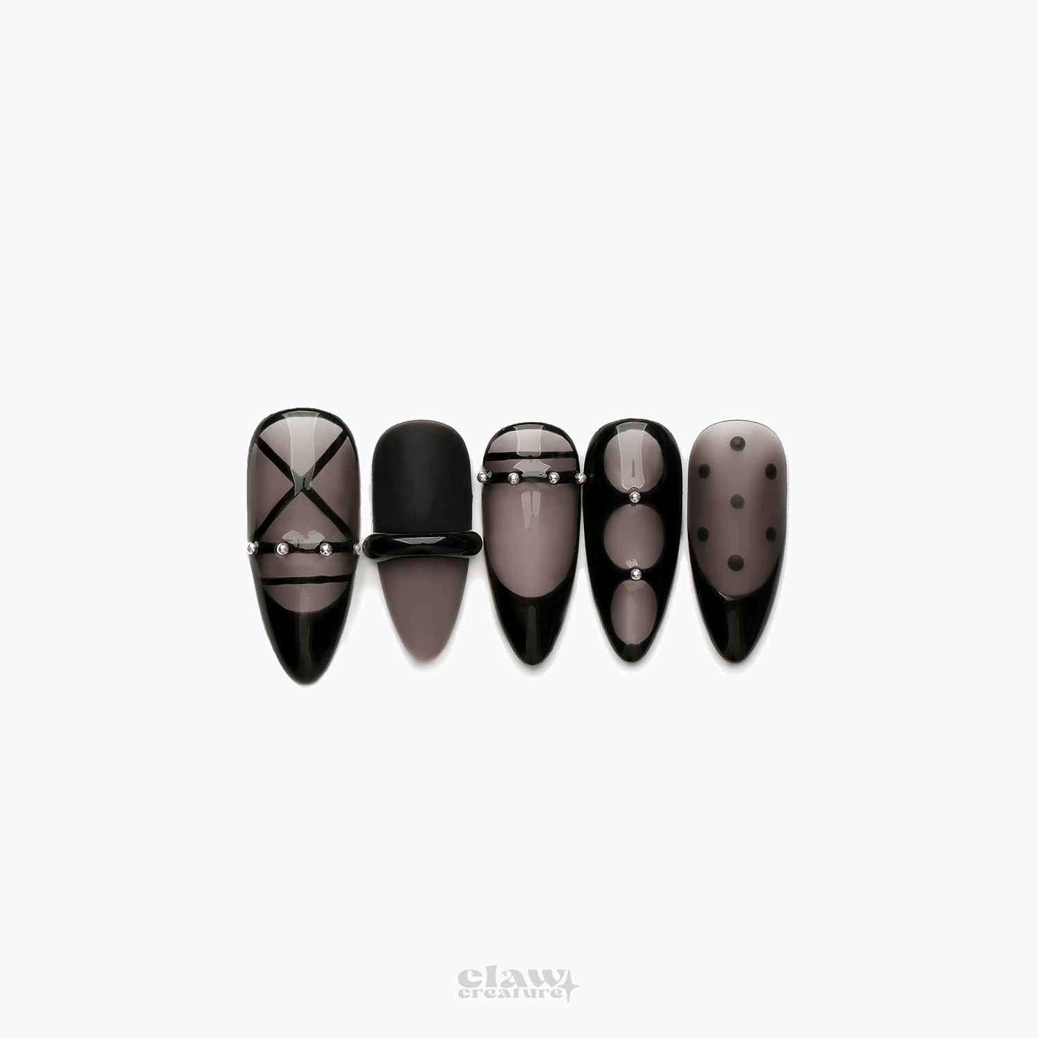 Smoke and Silk - Handmade Press on Nails by Clawcreature - Handmade Press - on Nails