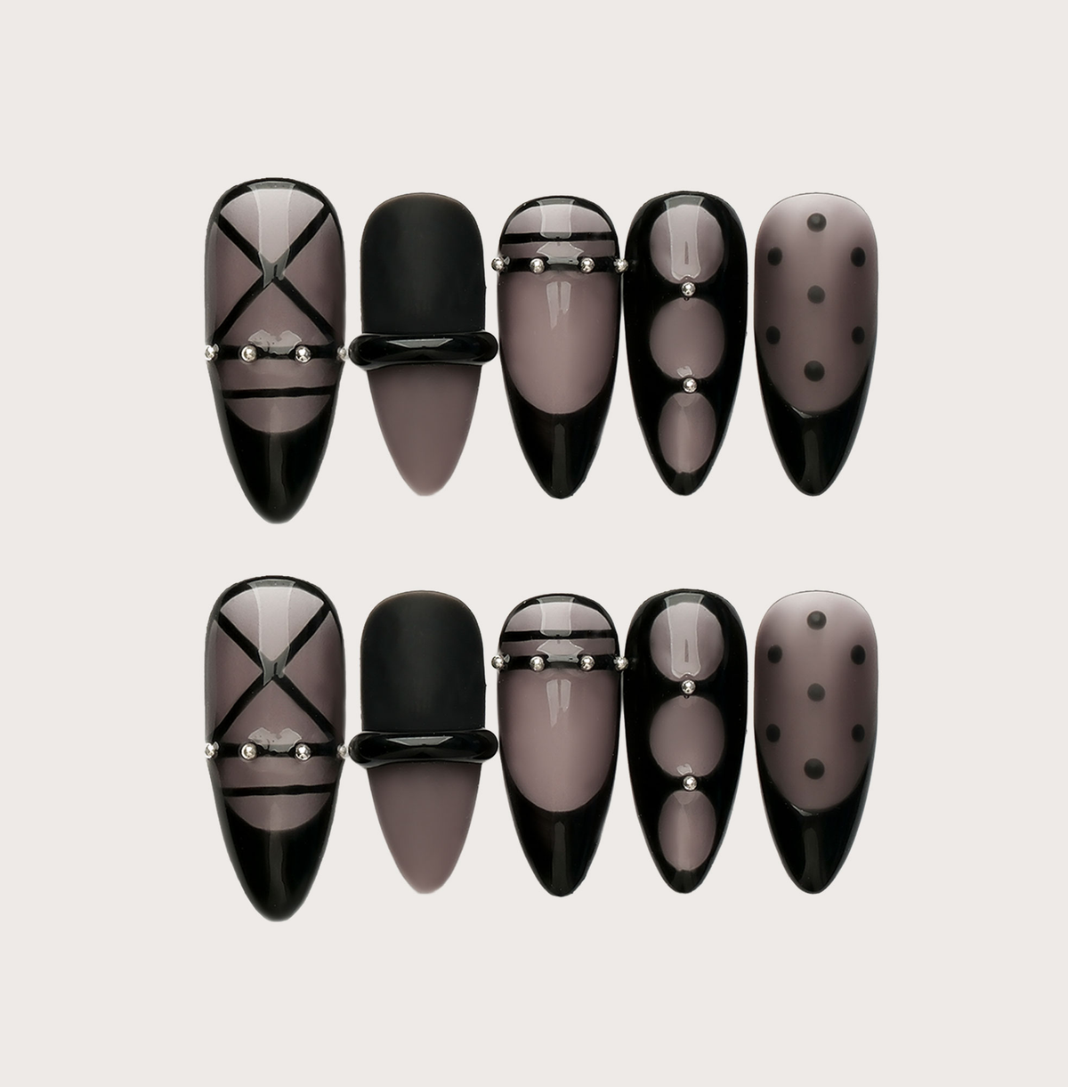Smoke and Silk - Handmade Press on Nails by Clawcreature - Handmade Press - on Nails