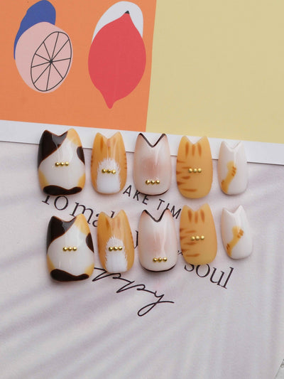 Sophie the Cat - Handmade Press on Nails by Clawcreature - Handmade Press - on Nails