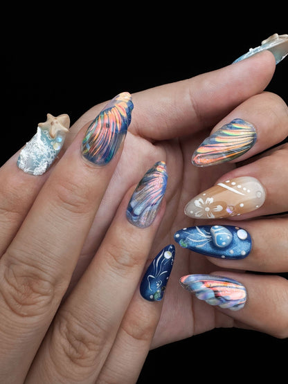 Starry Reef - Handmade Press on Nails by Clawcreature - Handmade Press - on Nails