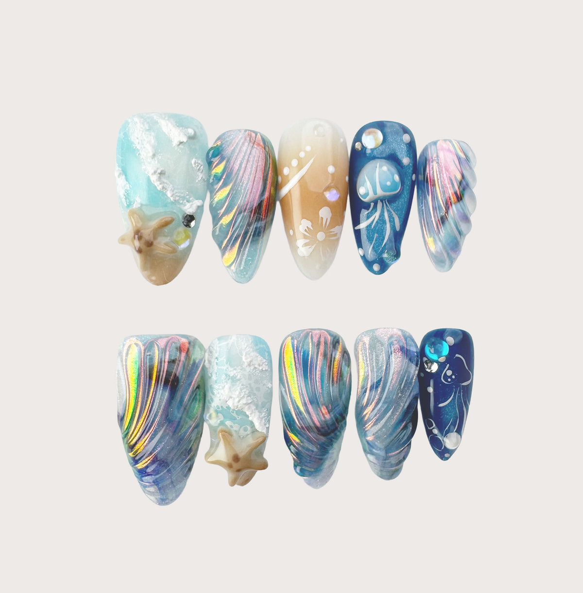 Starry Reef - Handmade Press on Nails by Clawcreature - Handmade Press - on Nails