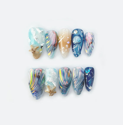 Starry Reef - Handmade Press on Nails by Clawcreature - Handmade Press - on Nails