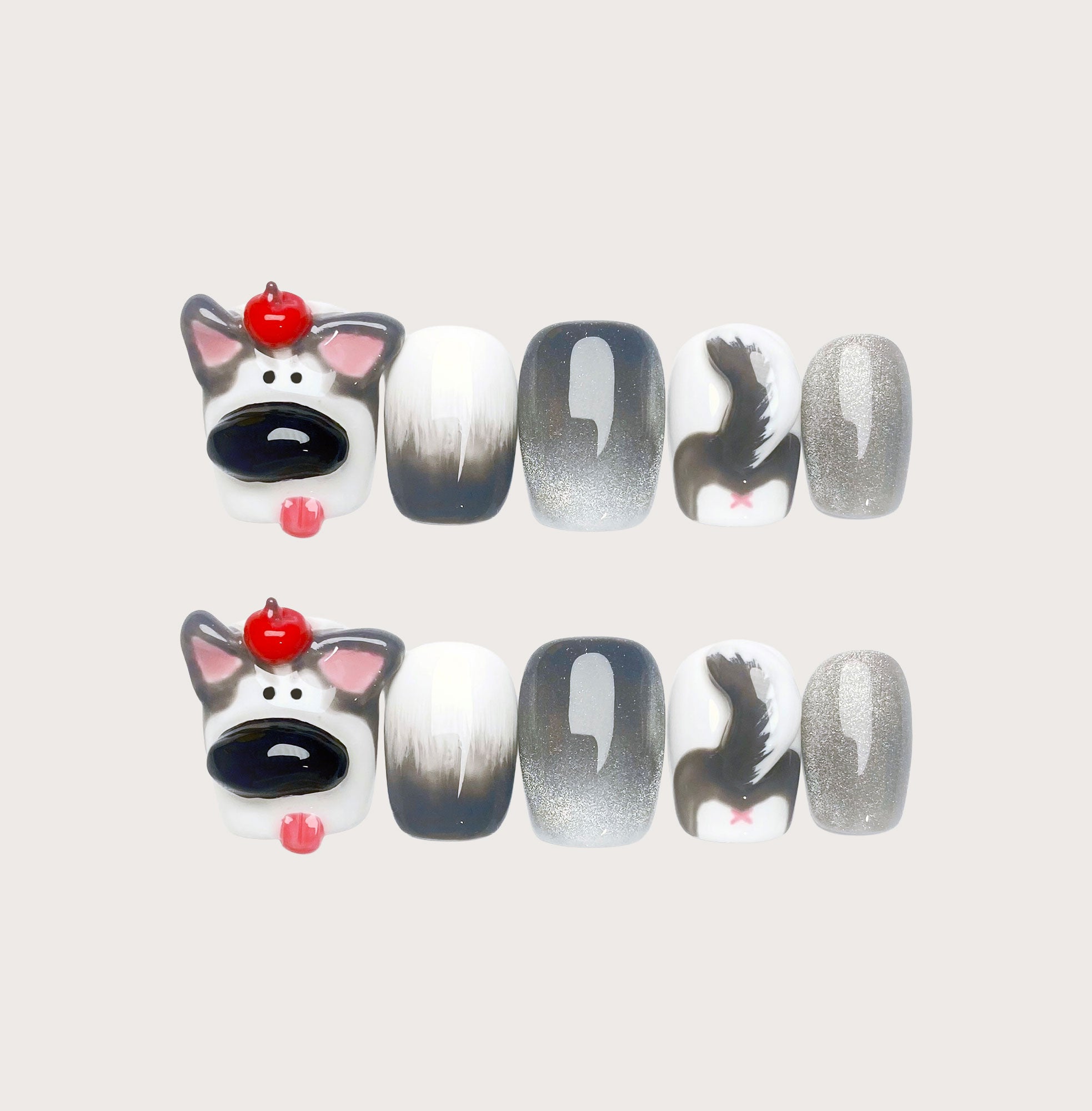 Storm the Husky - Handmade Press on Nails by Clawcreature - Handmade Press - on Nails