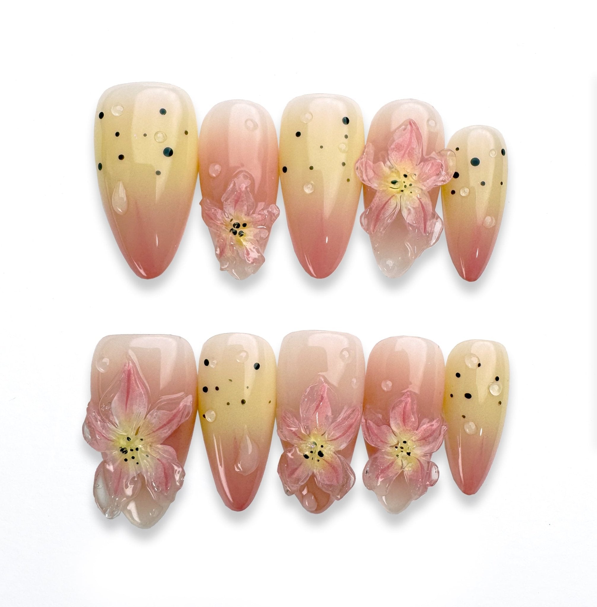 Sunset Bloom - Handmade Press on Nails by Clawcreature - Handmade Press - on Nails