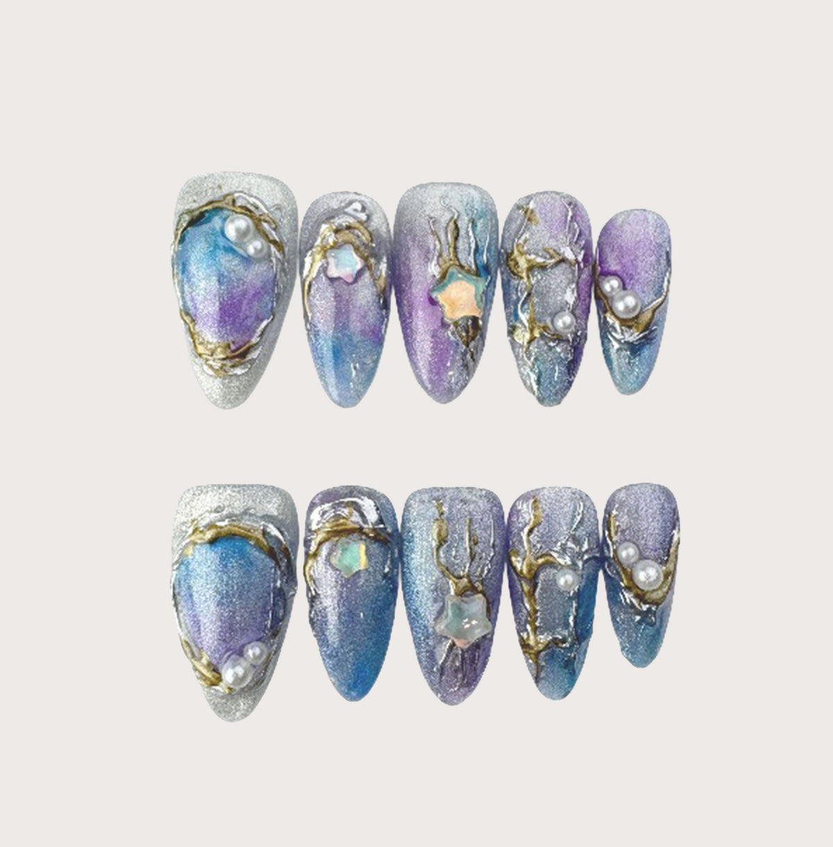 Tide of Stars - Handmade Press on Nails by Clawcreature - Handmade Press - on Nails