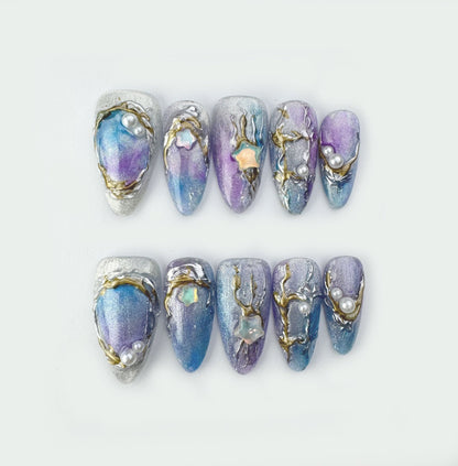 Tide of Stars - Handmade Press on Nails by Clawcreature - Handmade Press - on Nails