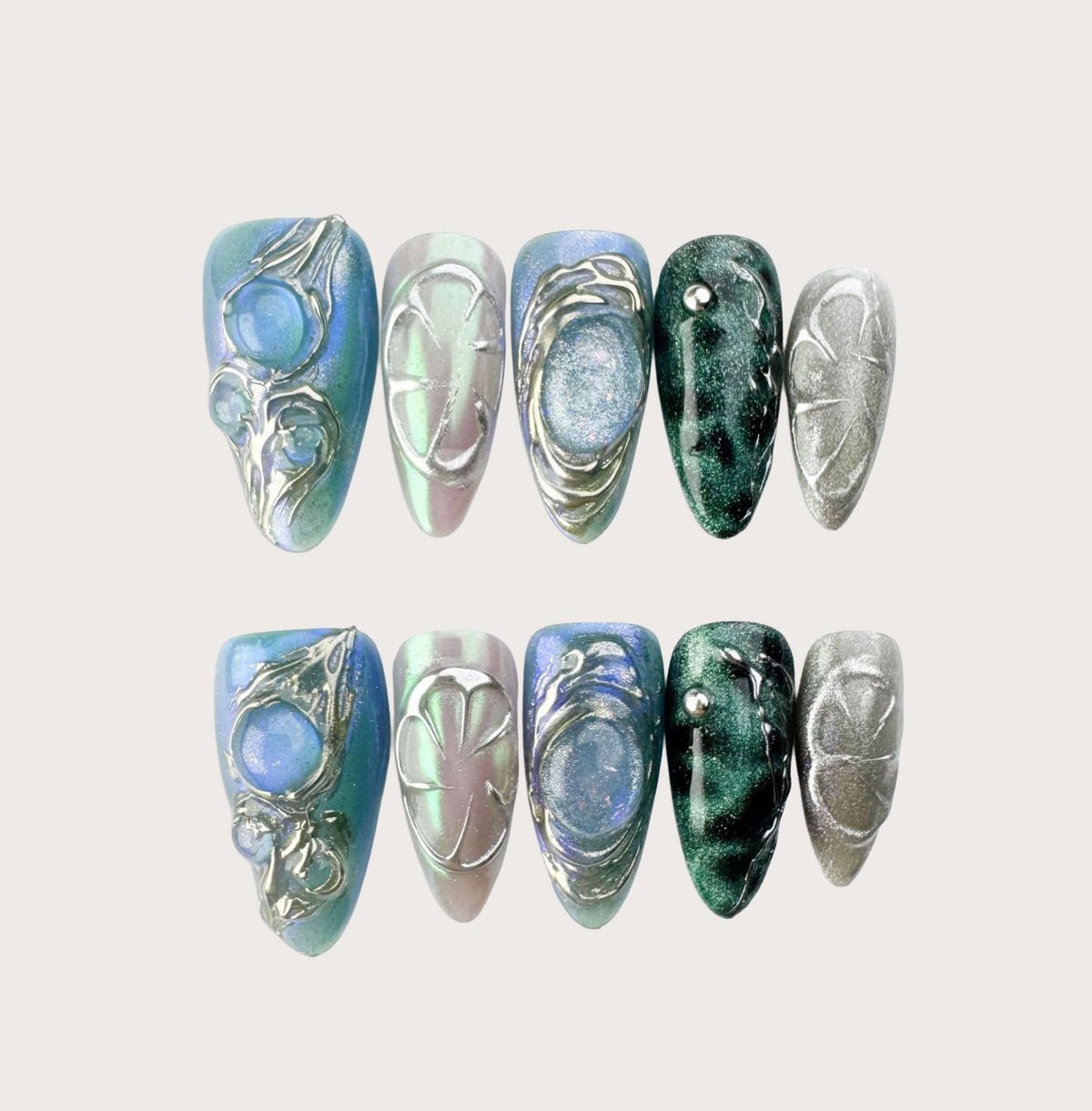 Tideborn - Handmade Press on Nails by Clawcreature - Handmade Press - on Nails