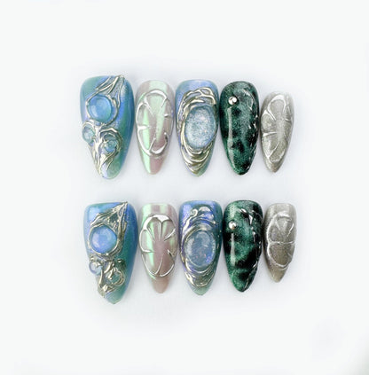 Tideborn - Handmade Press on Nails by Clawcreature - Handmade Press - on Nails