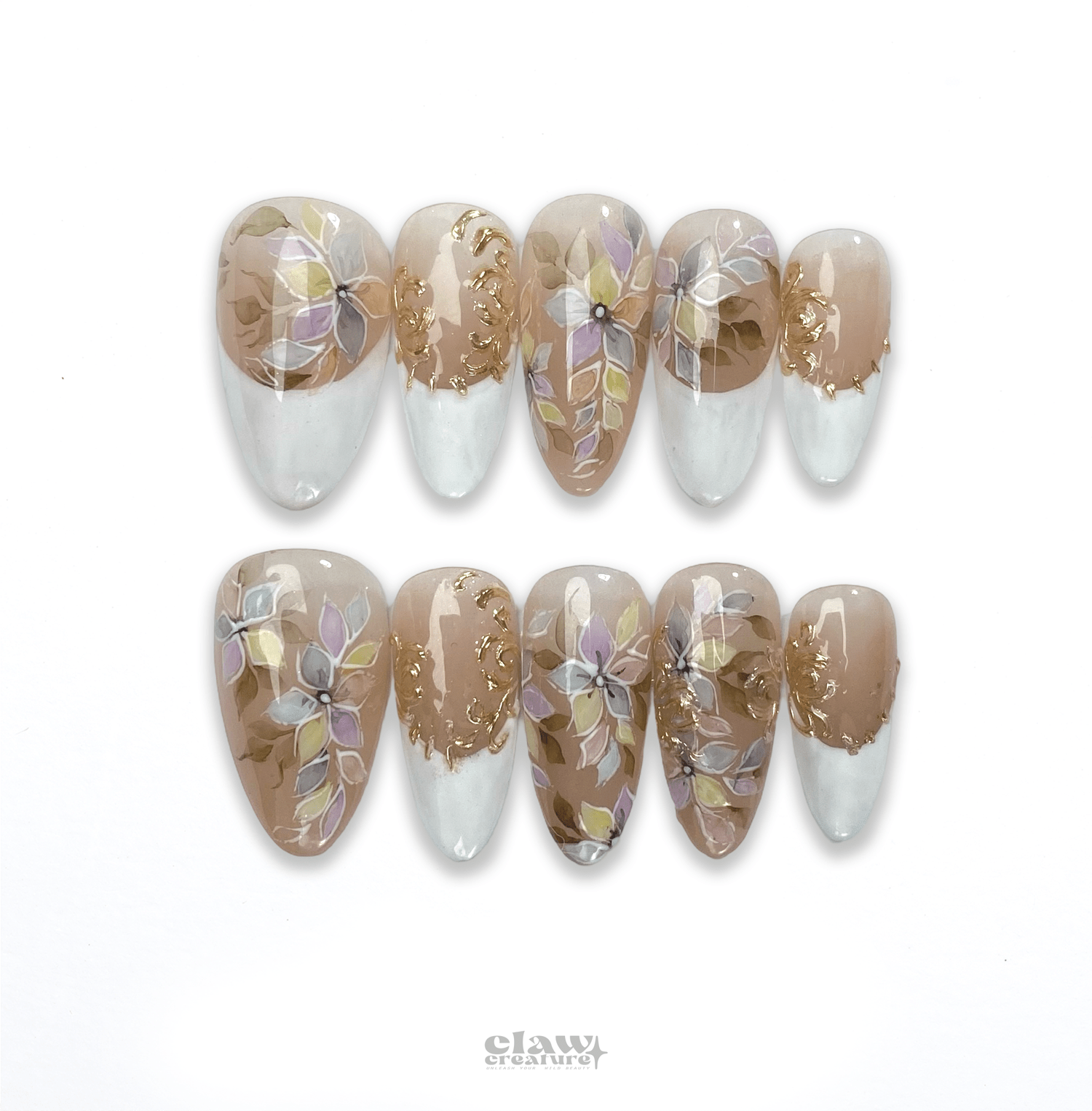Whispering Petals - Handmade Press on Nails by Clawcreature - Handmade Press - on Nails