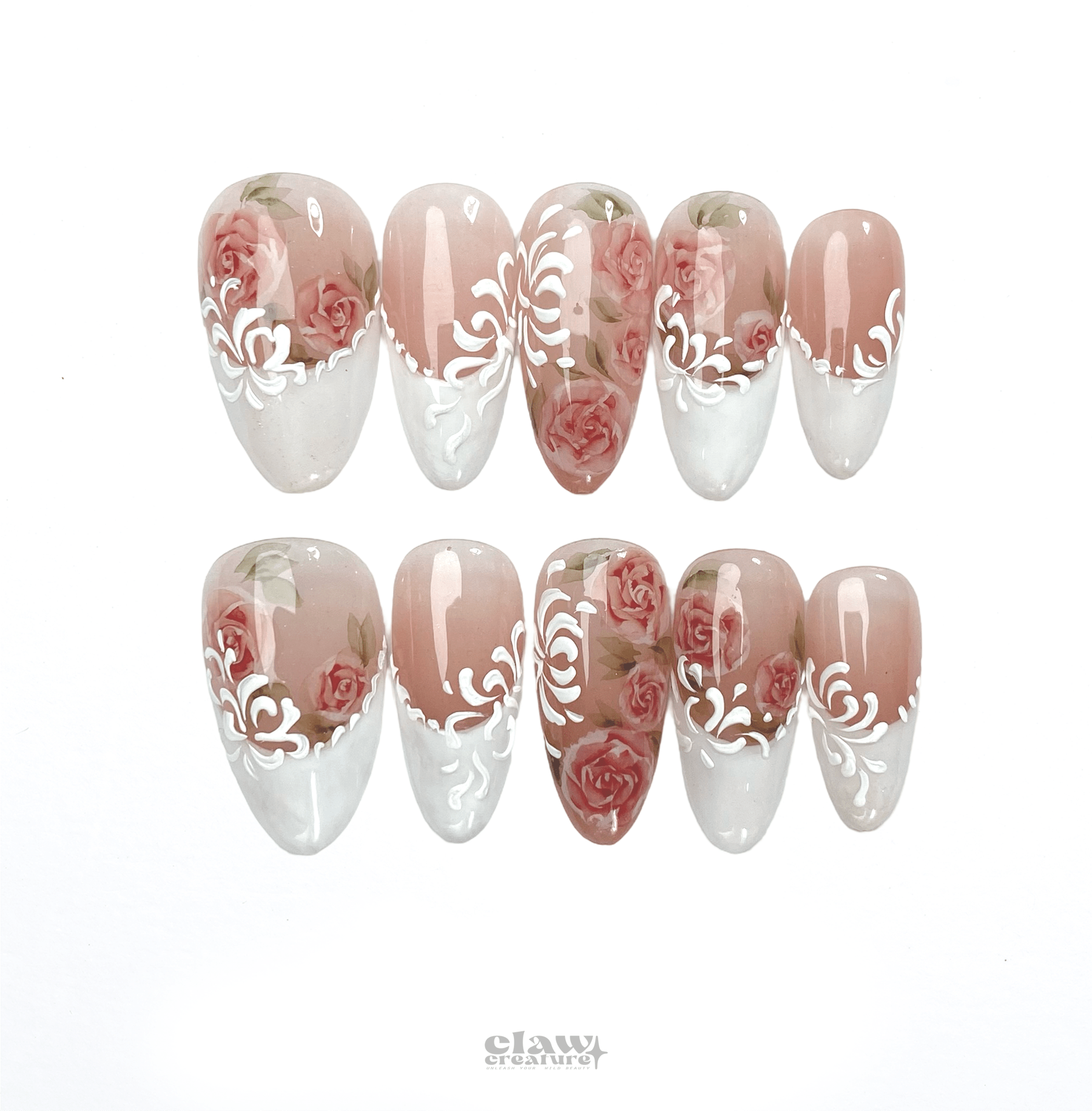 Whispering Roses - Handmade Press on Nails by Clawcreature - Handmade Press - on Nails