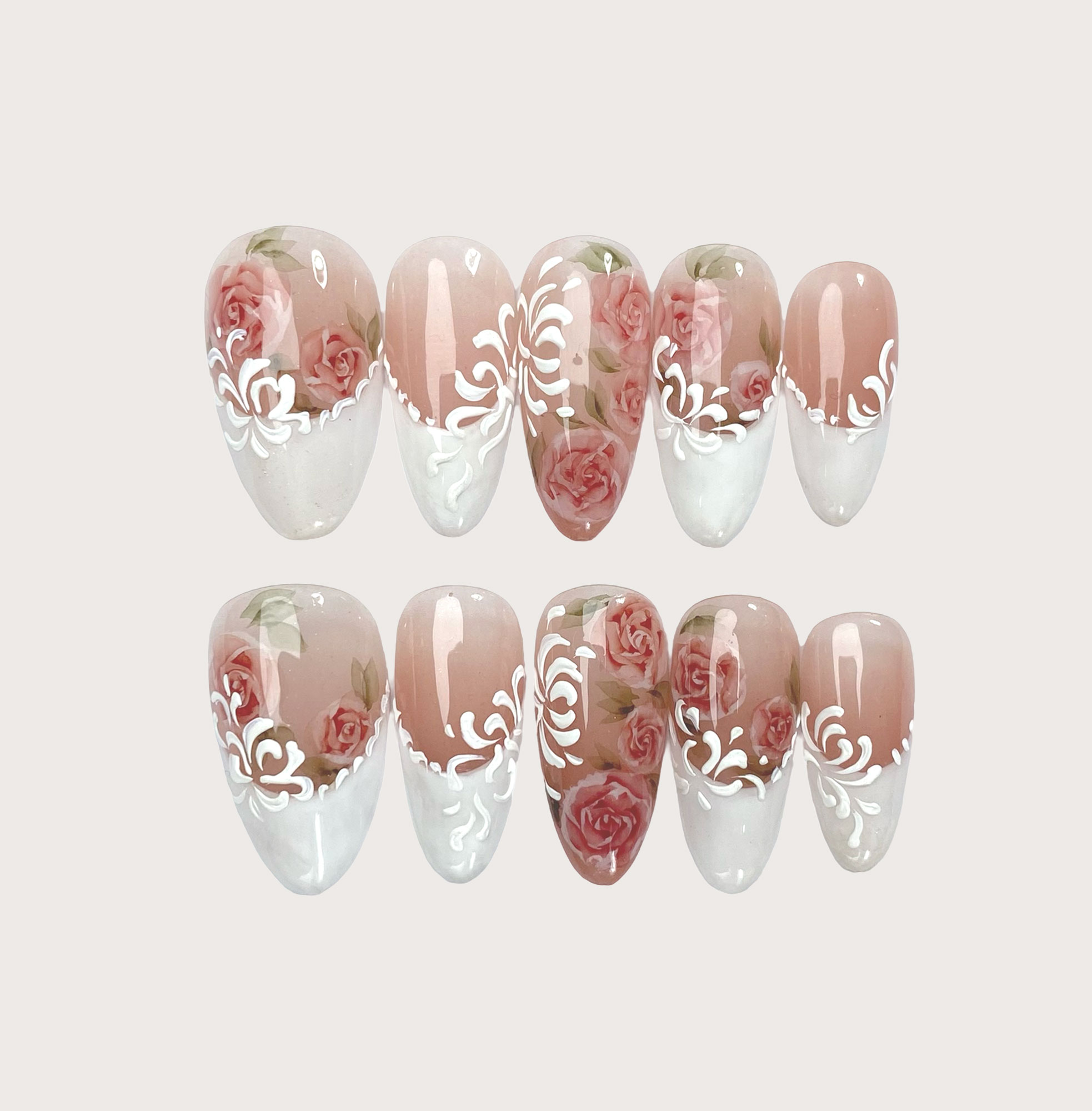 Whispering Roses - Handmade Press on Nails by Clawcreature - Handmade Press - on Nails