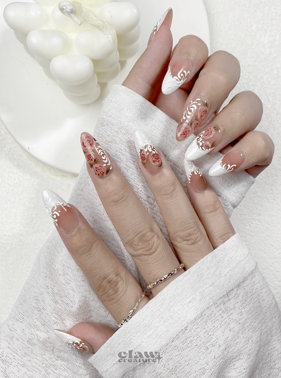 Whispering Roses - Handmade Press on Nails by Clawcreature - Handmade Press - on Nails