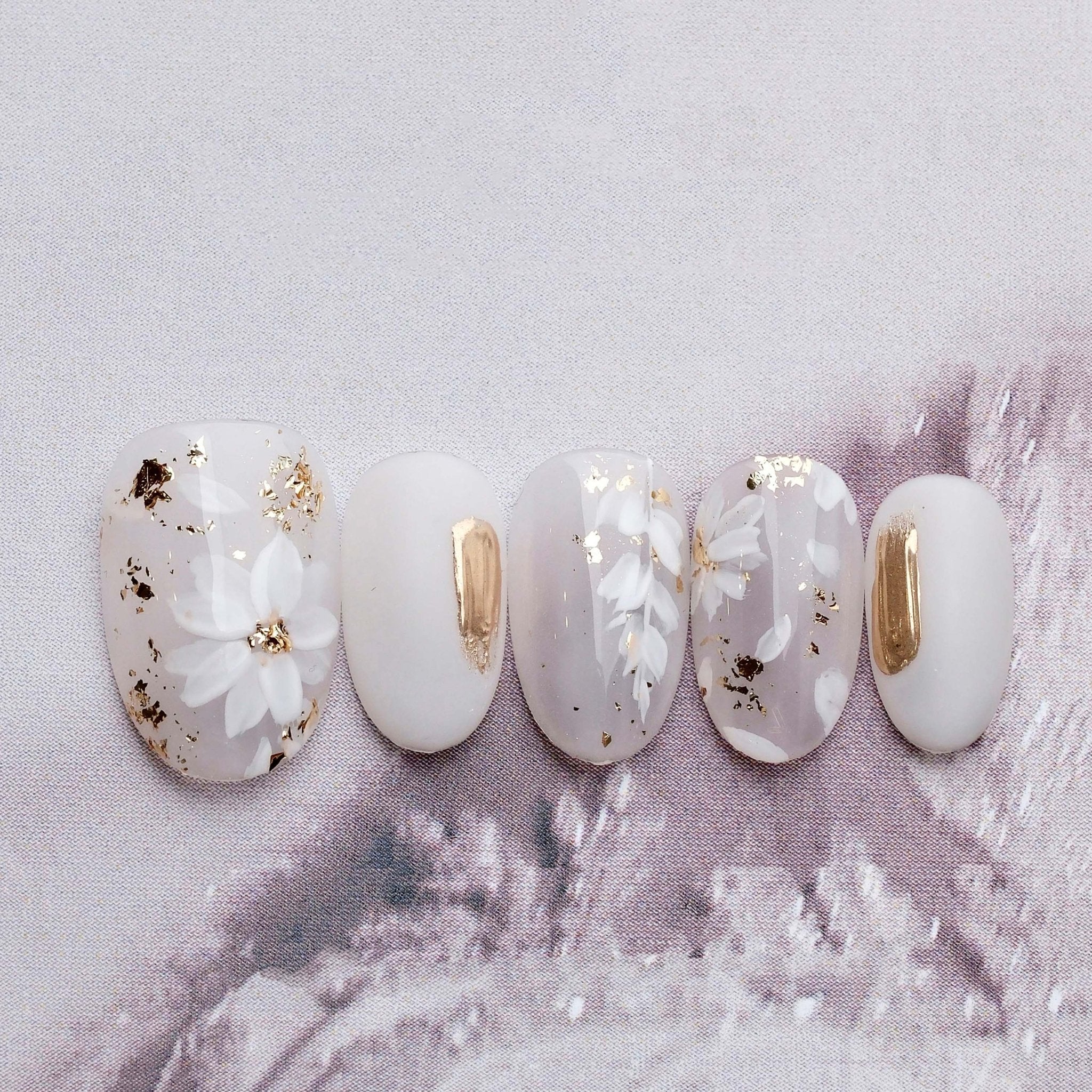 Winter Bloom - Handmade Press on Nails by Clawcreature - Handmade Press - on Nails